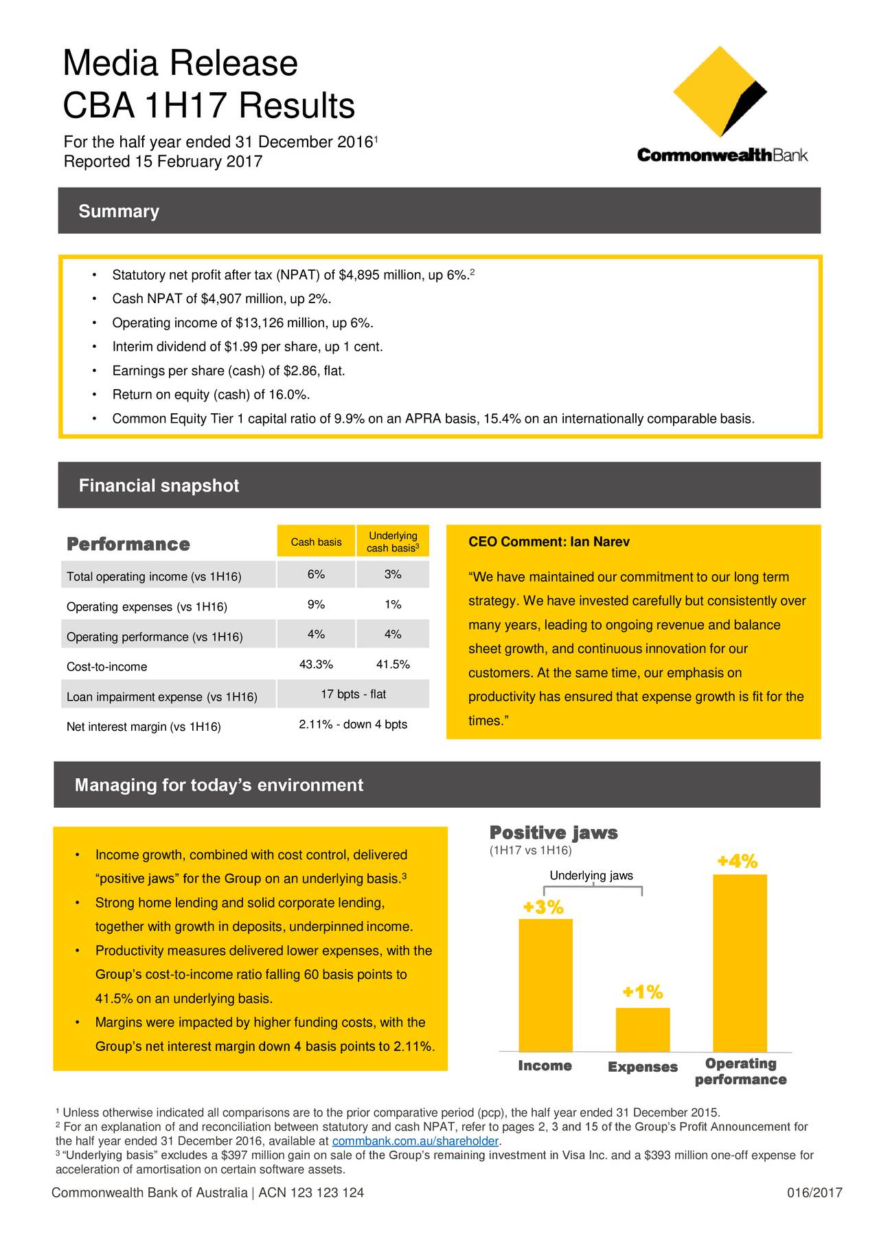 Commonwealth Bank of Australia 2017 Q2 - Results  