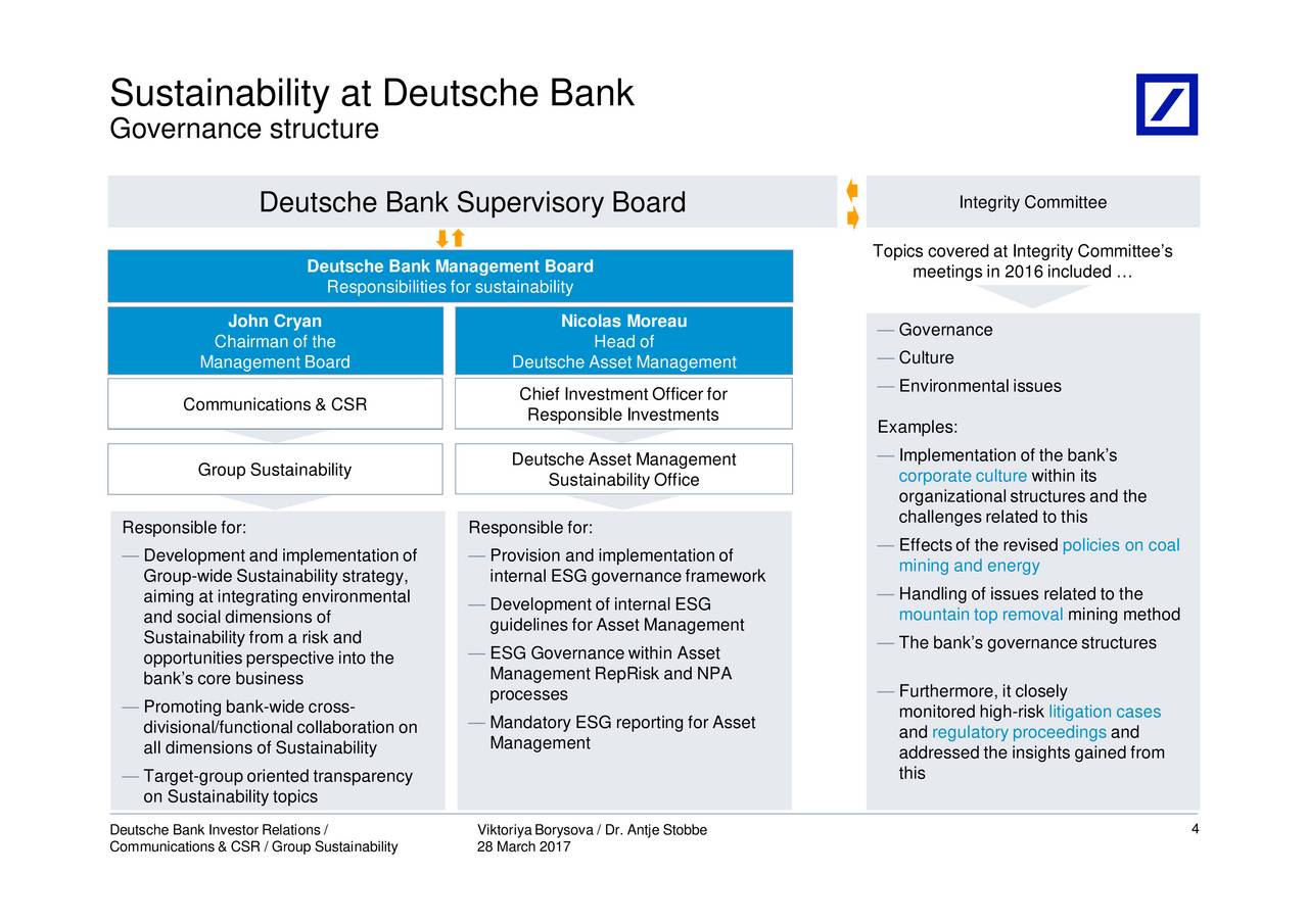 Deutsche Bank AG (DB) Presents At Berenberg SRI Conference ...